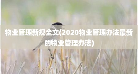 物业管理新规全文(2020物业管理办法最新的物业管理办法)