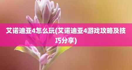 艾诺迪亚4怎么玩(艾诺迪亚4游戏攻略及技巧分享)