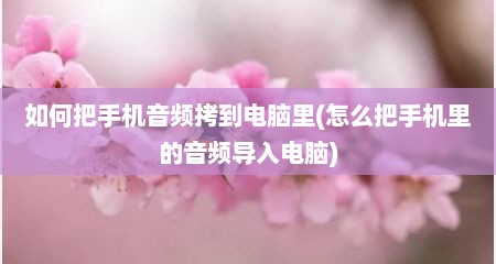 如何把手机音频拷到电脑里(怎么把手机里的音频导入电脑)