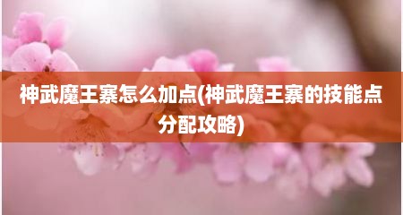 神武魔王寨怎么加点(神武魔王寨的技能点分配攻略)