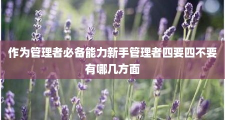 作为管理者必备能力新手管理者四要四不要有哪几方面