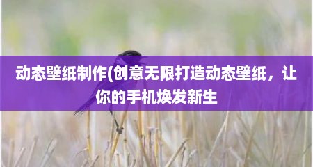 动态壁纸制作(创意无限打造动态壁纸，让你的手机焕发新生