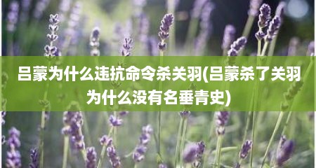 吕蒙为什么违抗命令杀关羽(吕蒙杀了关羽为什么没有名垂青史)