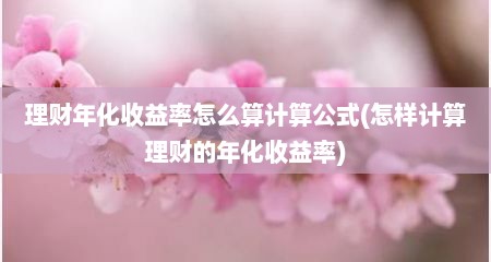 理财年化收益率怎么算计算公式(怎样计算理财的年化收益率)