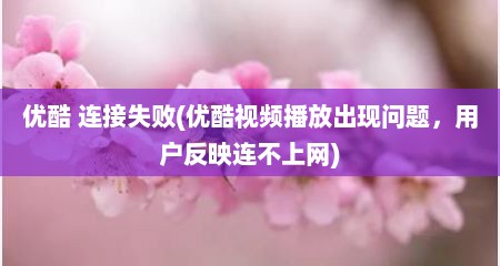 优酷 连接失败(优酷视频播放出现问题，用户反映连不上网)