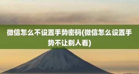 微信怎么不设置手势密码(微信怎么设置手势不让别人看)