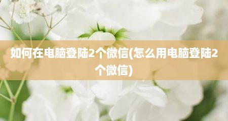 如何在电脑登陆2个微信(怎么用电脑登陆2个微信)