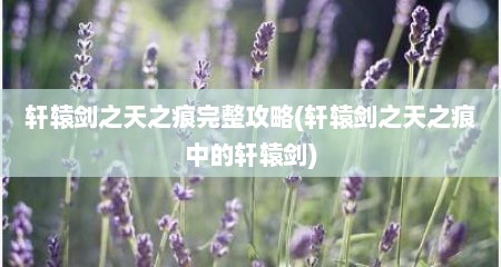 轩辕剑之天之痕完整攻略(轩辕剑之天之痕中的轩辕剑)