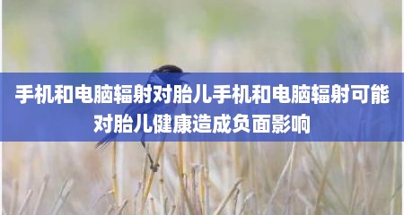 手机和电脑辐射对胎儿手机和电脑辐射可能对胎儿健康造成负面影响