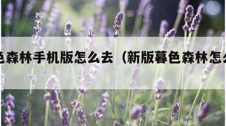 暮色森林手机版怎么去（新版暮色森林怎么去）