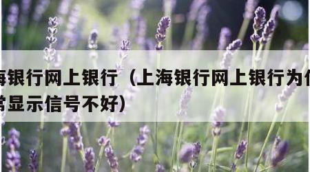 上海银行网上银行（上海银行网上银行为什么经常显示信号不好）