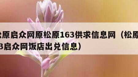 松原启众网原松原163供求信息网（松原163启众网饭店出兑信息）