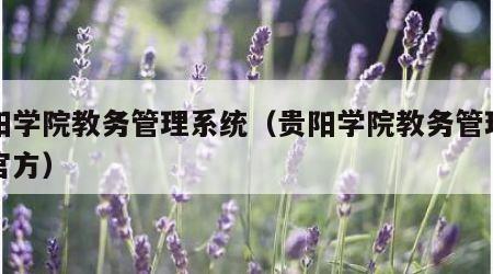 贵阳学院教务管理系统（贵阳学院教务管理系统官方）