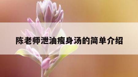 陈老师泄油瘦身汤的简单介绍