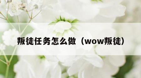 叛徒任务怎么做（wow叛徒）